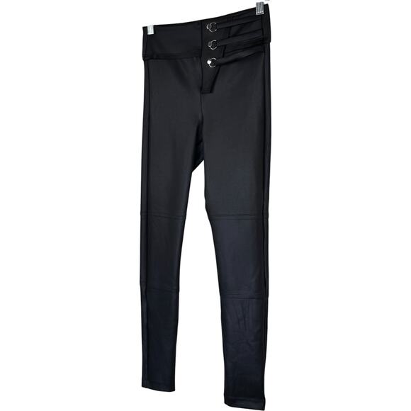 Koral Black High Rise Scuba Leggings Small Ring Strap Detail Athleisure Pants - Picture 9 of 14